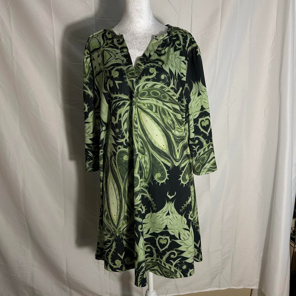 Lily by Firmiana 2X Green Swirl Tunic Shirt/Dress